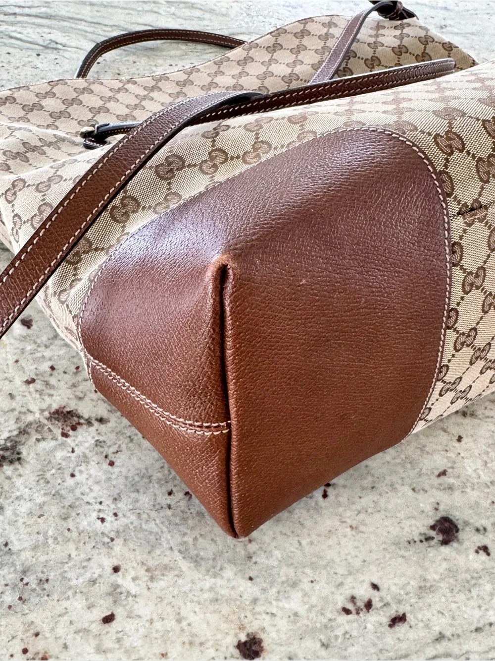 🔹 Gucci Beige GG Canvas Two Way Shoulder Bag Interlocking 100% Authentic